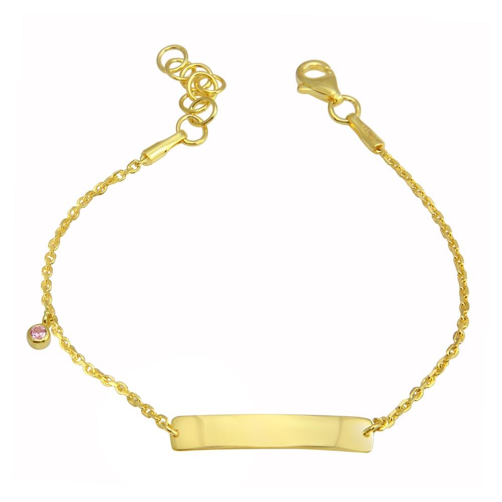 Gold Plated 925 Sterling Silver Pink CZ Baby ID Bracelet - DIB00076GP