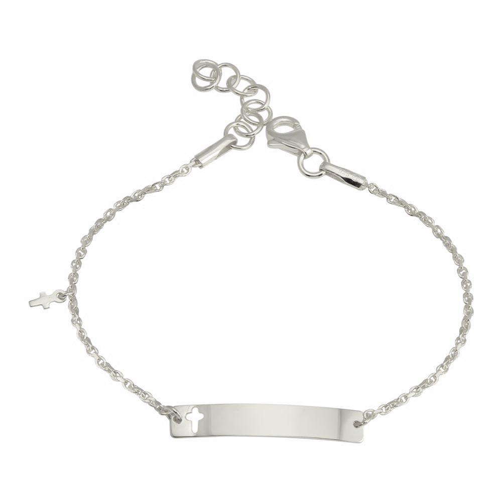 Rhodium Plated 925 Sterling Silver Dangling Cross Baby ID Bracelet - DIB00077RH