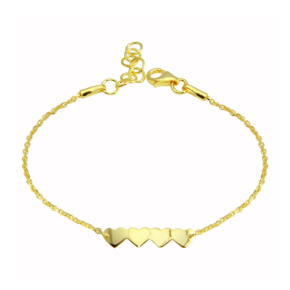 Gold Plated 925 Sterling Silver 4 Hearts Chain Bracelet - DIB00079GP