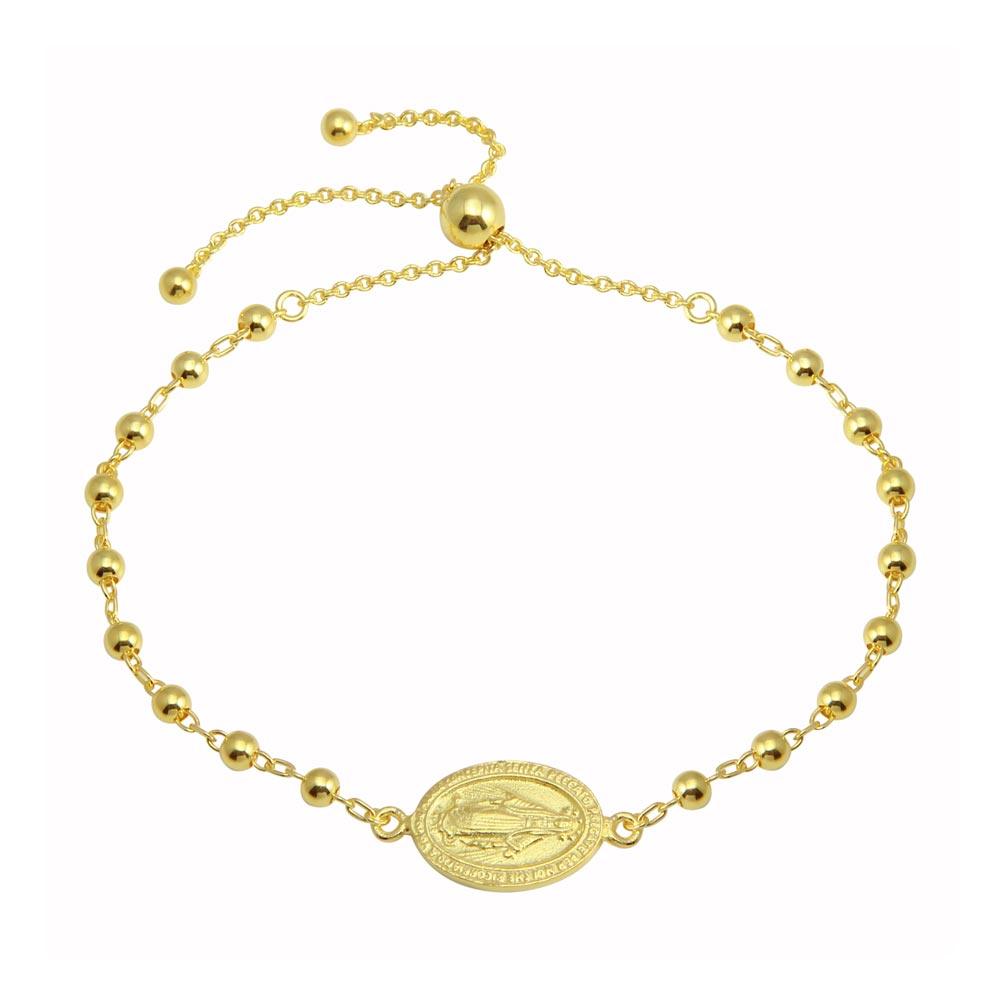 Gold Plated 925 Sterling Silver Medallion Charm Beaded Bracelets - DIB00080GP