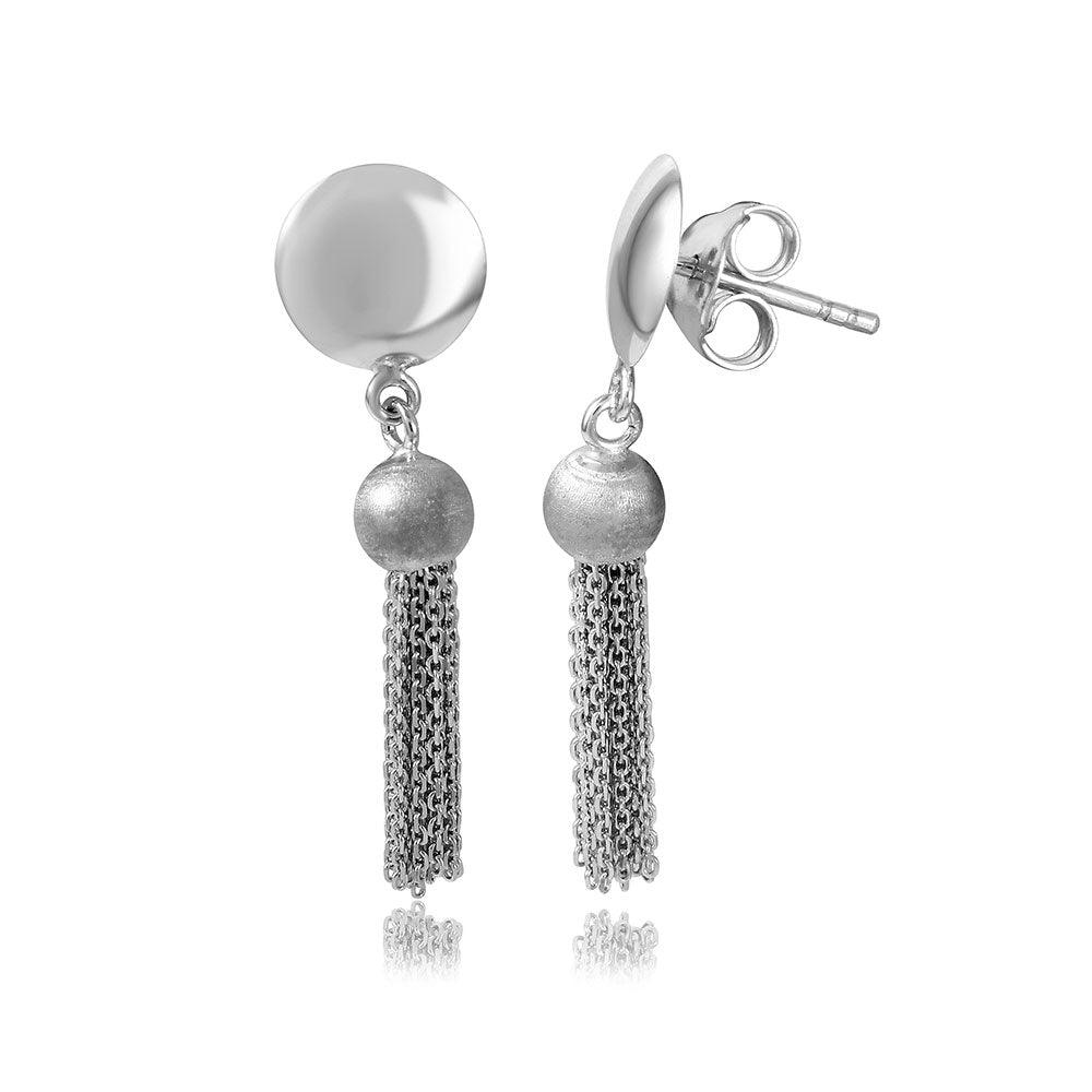 Silver 925 Rhodium Plated Hanging Bead with Multi Strands Earrings - DIE00003RH