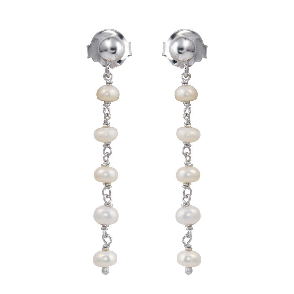 Rhodium Plated 925 Sterling Silver Dangling Synthetic Pearl Earrings - DIE00006RH-PRL