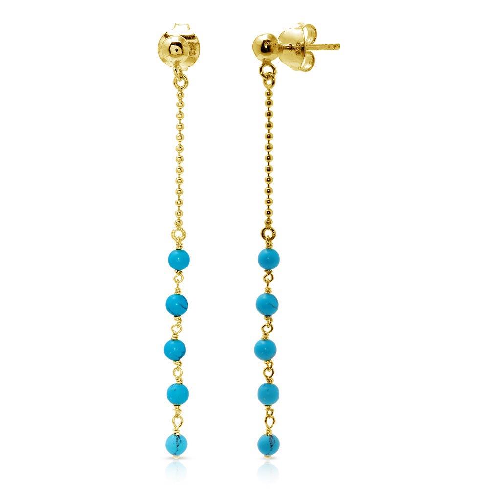 Gold Plated 925 Sterling Silver Bead Chain with Dropped Turquoise Beads - DIE00007GP
