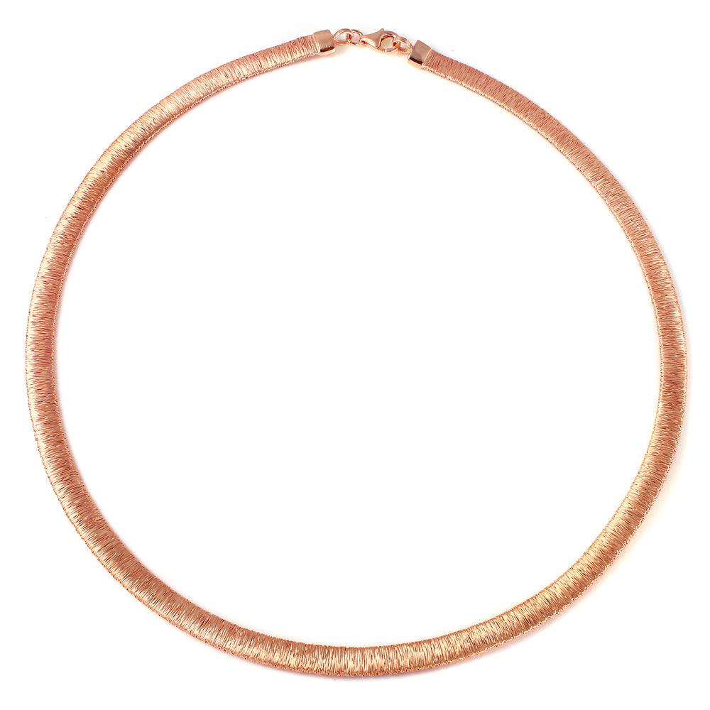 Silver 925 Rose Gold Plated Wheat Texture Italian Necklace - DIN00001RGP