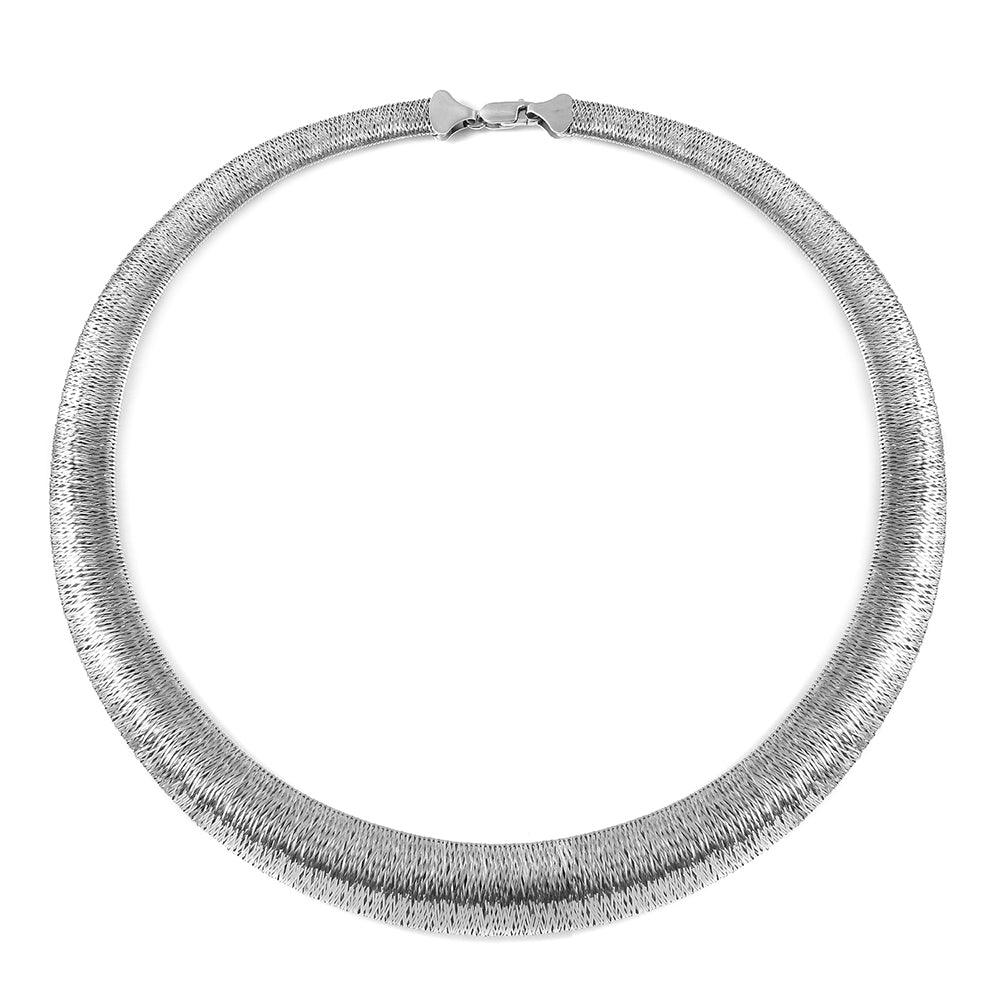 Silver 925 Rhodium Plated Wicker Weave Texture Italian Necklace - DIN00005RH