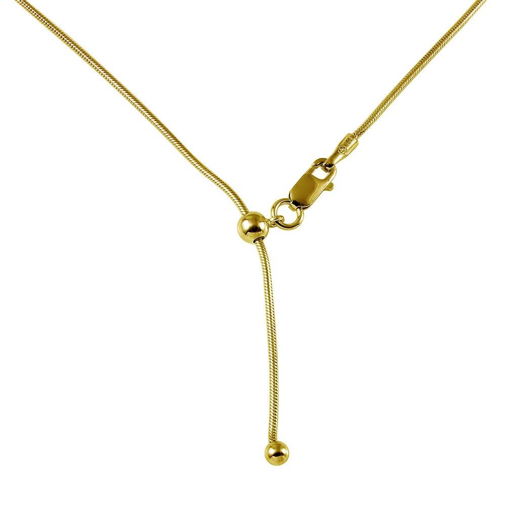 Gold Plated 925 Sterling Silver Round Snake Slider Adjustable Chain Necklace - DIN00012GP