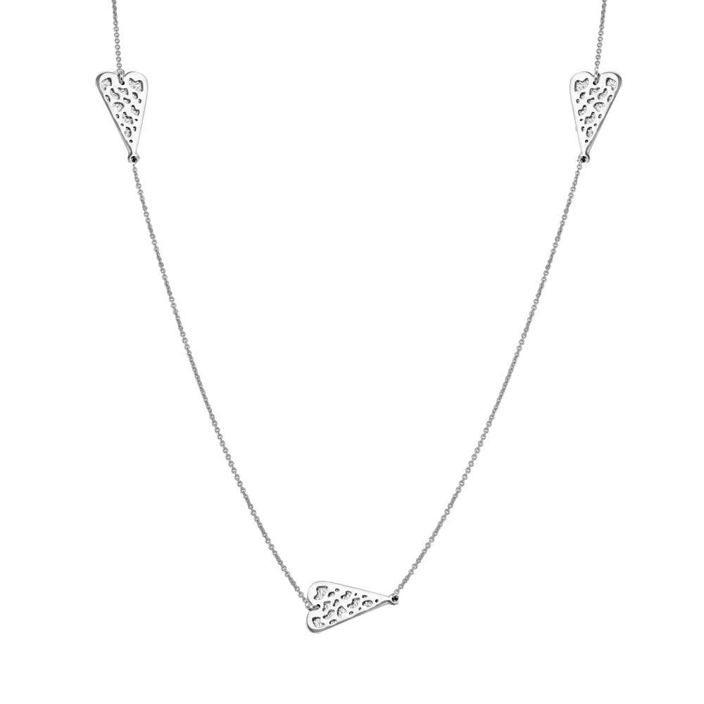 Rhodium Plated 925 Sterling Silver 5 Heart Necklace - DIN00017RH