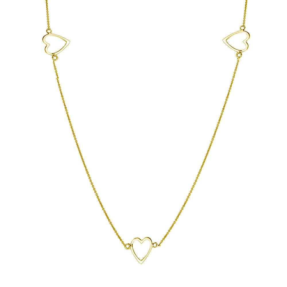 Gold Plated 925 Sterling Silver 5 Open Heart Necklace - DIN00018GP