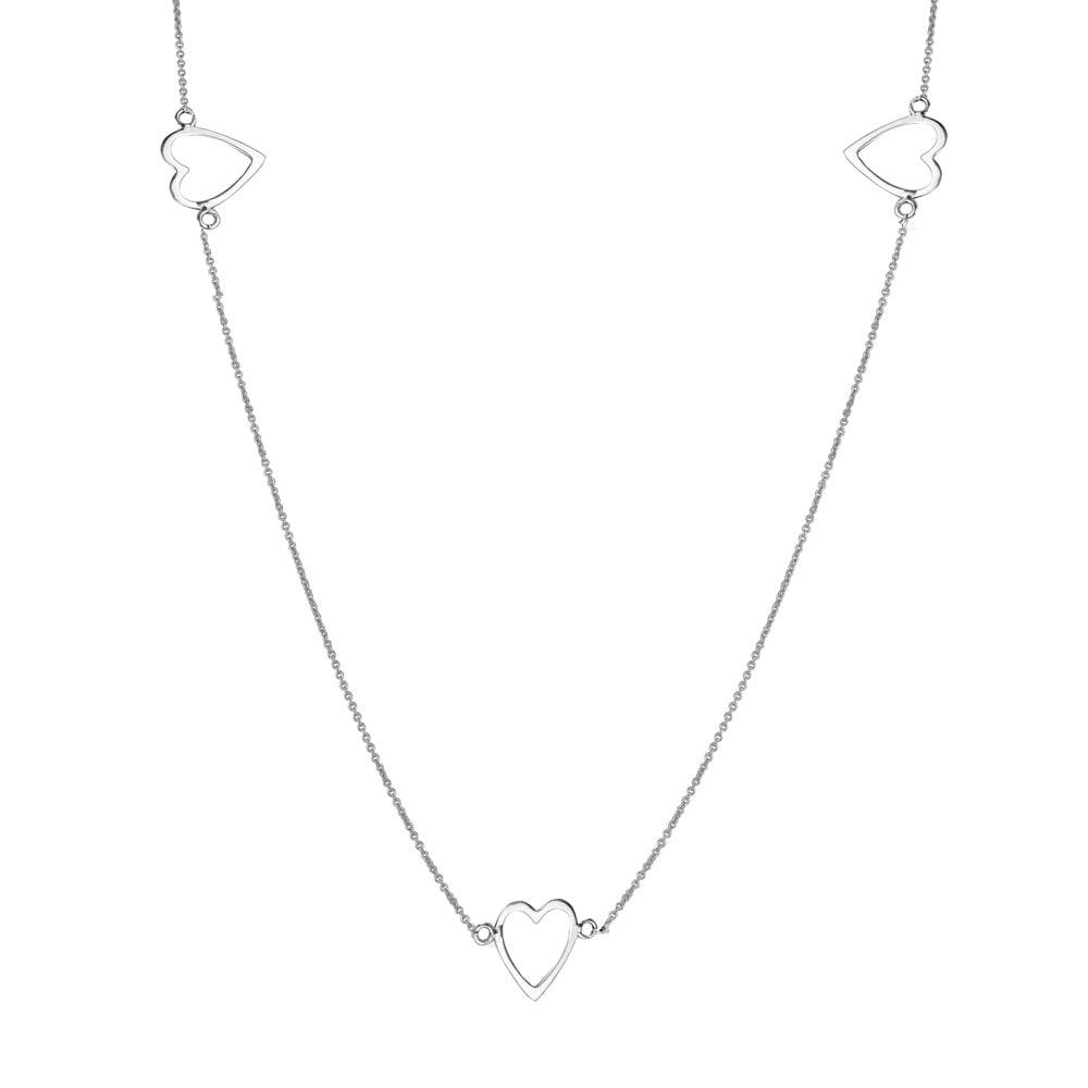 Rhodium Plated 925 Sterling Silver 5 Open Heart Necklace - DIN00018RH