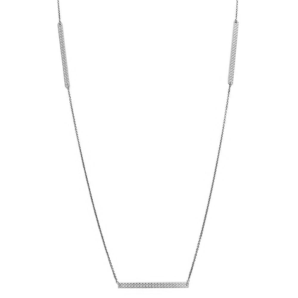 Rhodium Plated 925 Sterling Silver Diamond Cut Bars Necklace - DIN00019RH