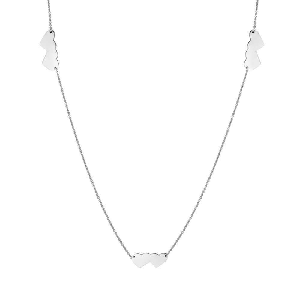 Rhodium Plated 925 Sterling Silver Double Heart Necklace - DIN00020RH