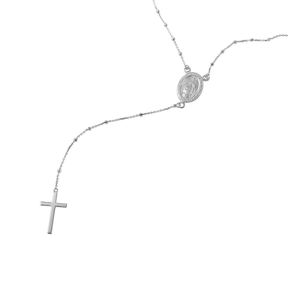 Silver 925 Rhodium Plated Rosary Necklace - DIN00026