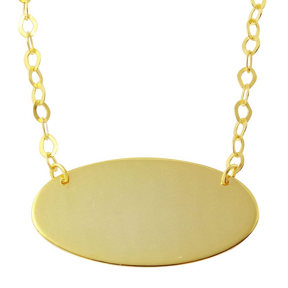 Silver 925 Gold Plated Large Oval Disc Necklace - DIN00033GP