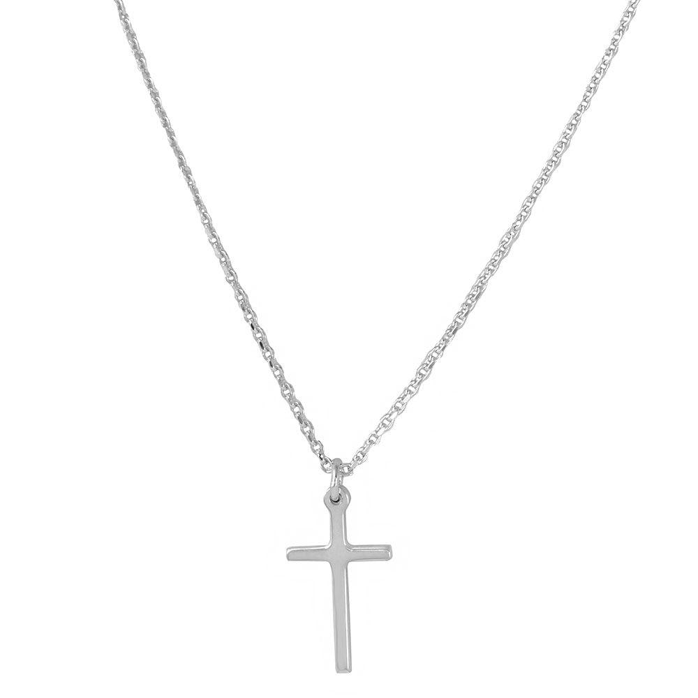 Silver 925 Rhodium Plated Cross Pendant with Chain - DIN00047RH