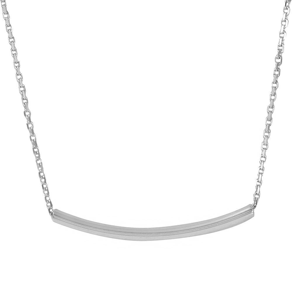 Silver 925 Rhodium Plated Curve Bar Necklace 26mm - DIN00051RH