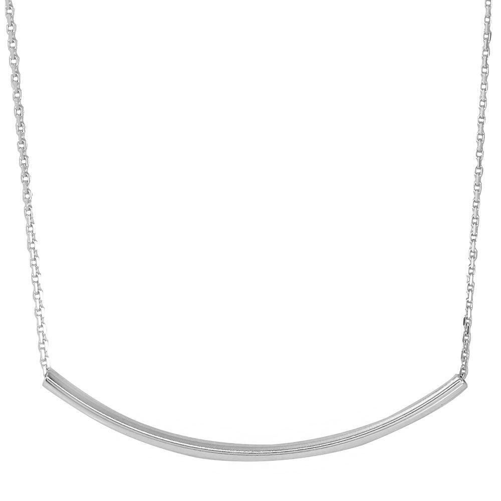 Silver 925 Rhodium Plated Curve Bar Necklace 40mm - DIN00052RH