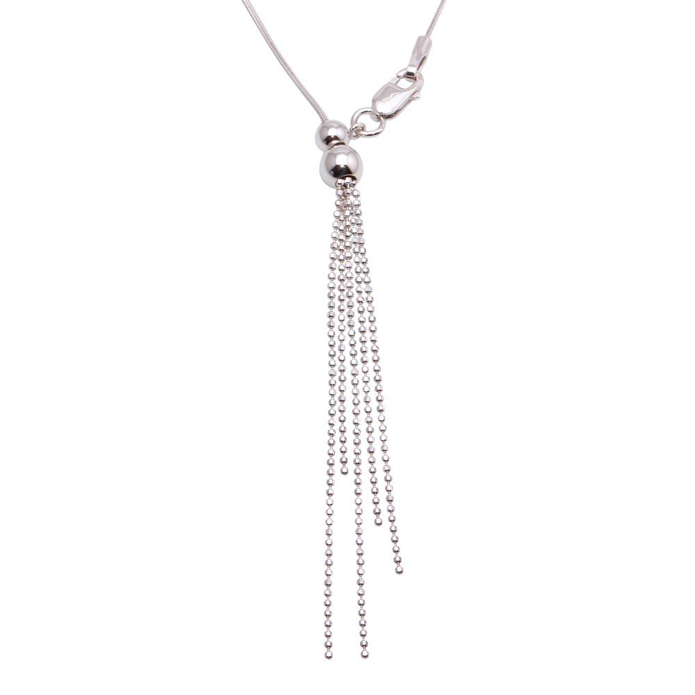 Rhodium Plated 925 Sterling Silver Adjustable Lariat Necklace with Tassel End - DIN00059RH