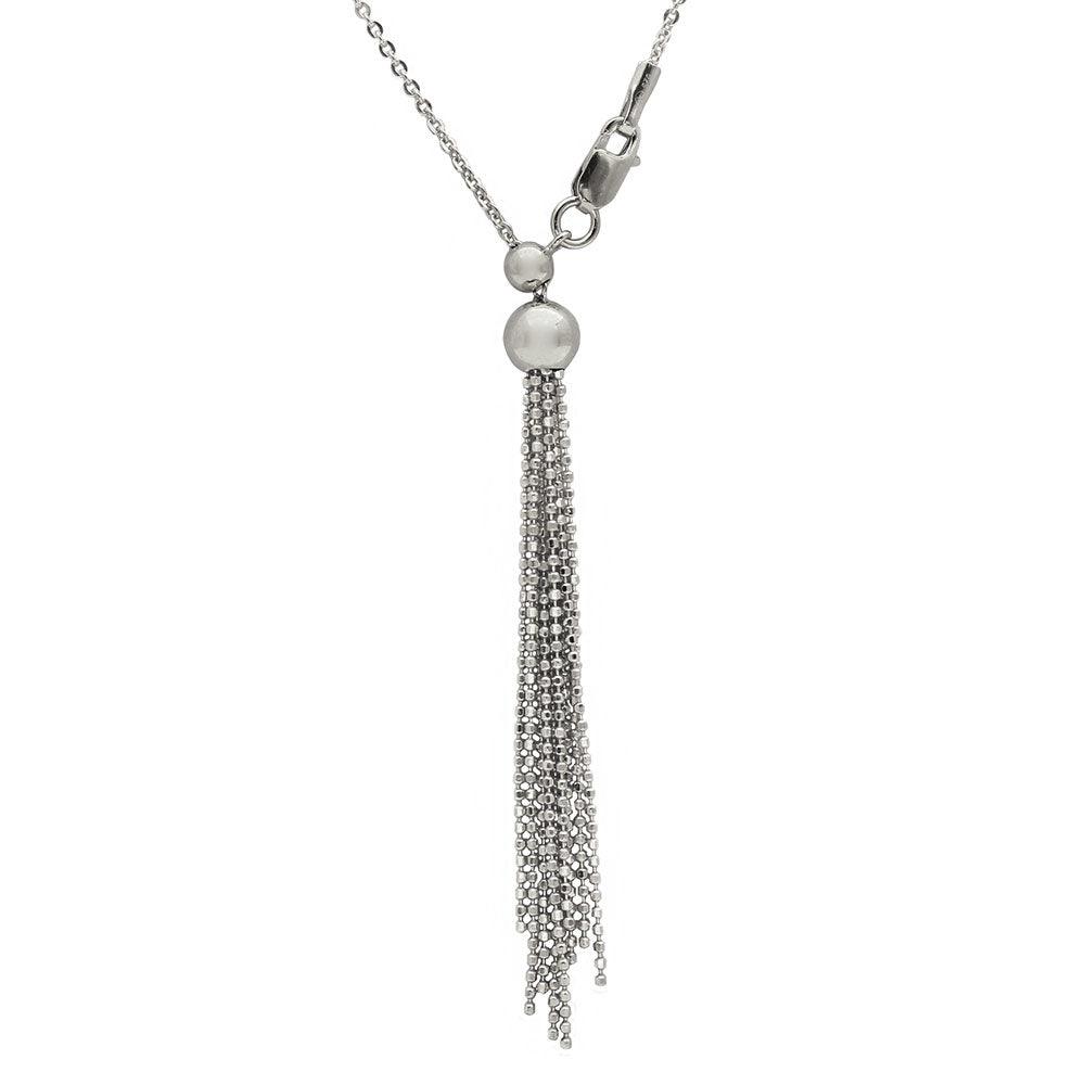 Rhodium Plated 925 Sterling Silver Adjustable Multi Strands Beaded Drop Slider Chain - DIN00062RH