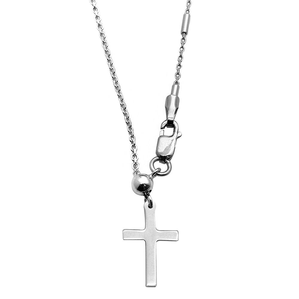 Rhodium Plated 925 Sterling Silver Cross Slider Chain with Multiple Tubes - DIN00065RH