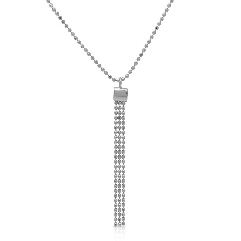 Rhodium Plated 925 Sterling Silver DC Bead Chain with Dangling Trio Pendant - DIN00067RH