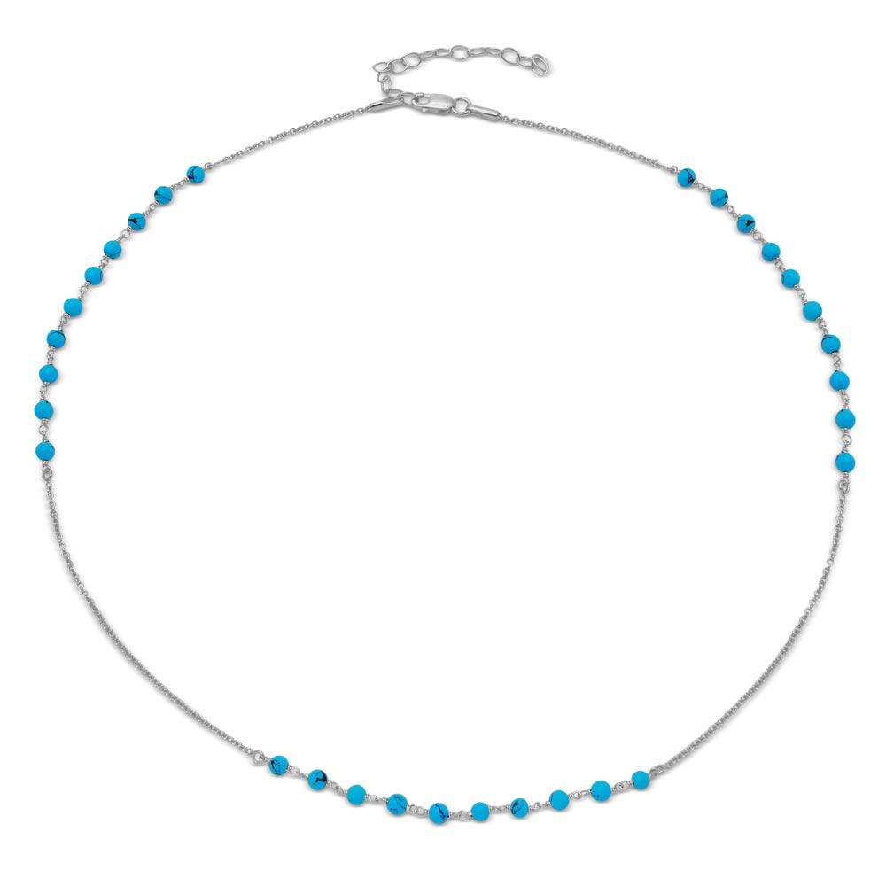 Rhodium Plated 925 Sterling Silver Turquoise Bead Necklace - DIN00072RH