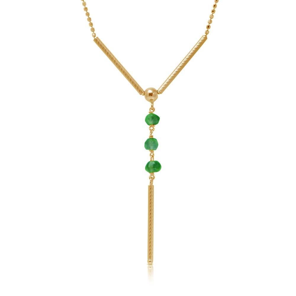 Gold Plated 925 Sterling Silver DC Bead Chain with Dangling Green Beads - DIN00074GP-EM