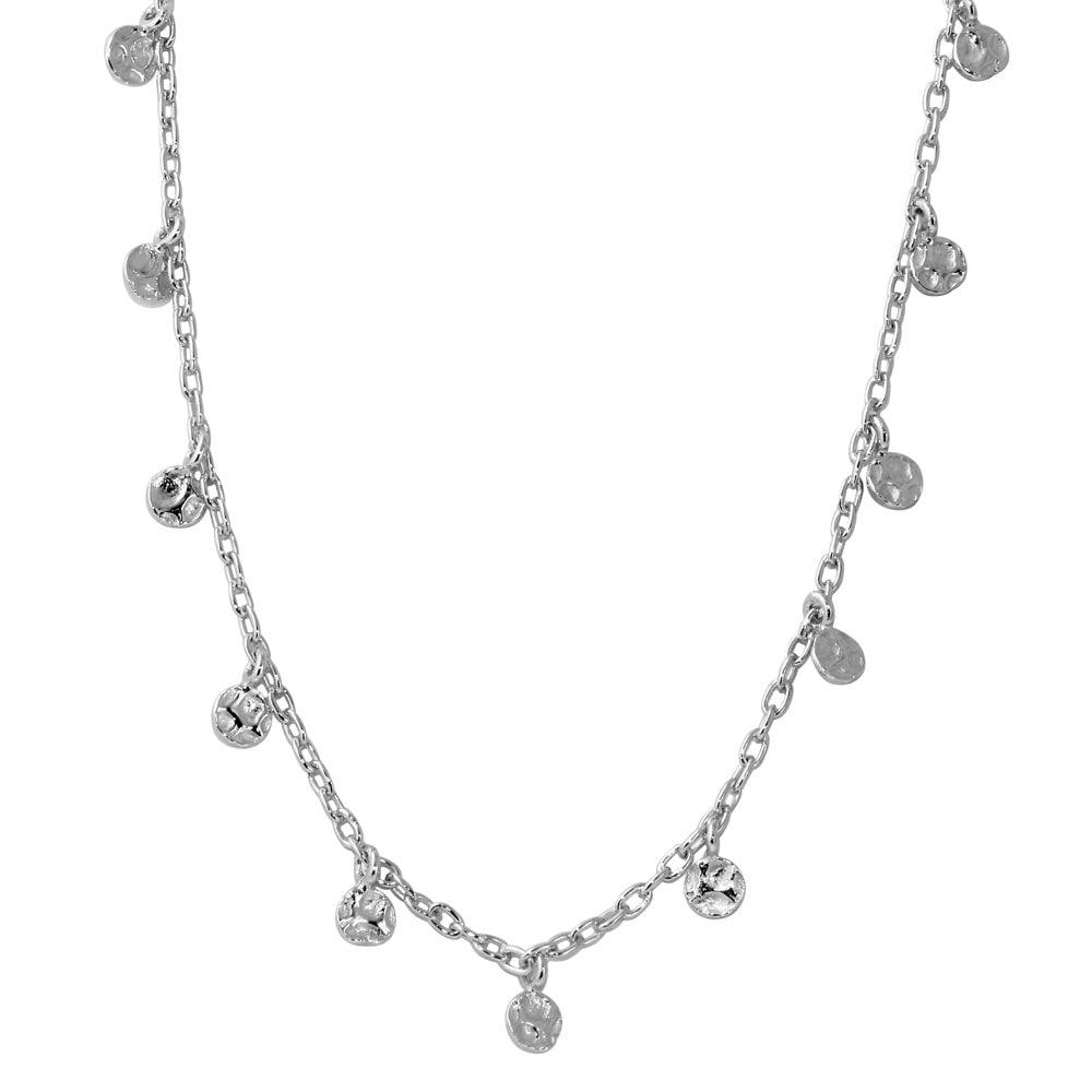 Rhodium Plated 925 Sterling Silver Dangling Circle Confetti Necklace - DIN00081RH