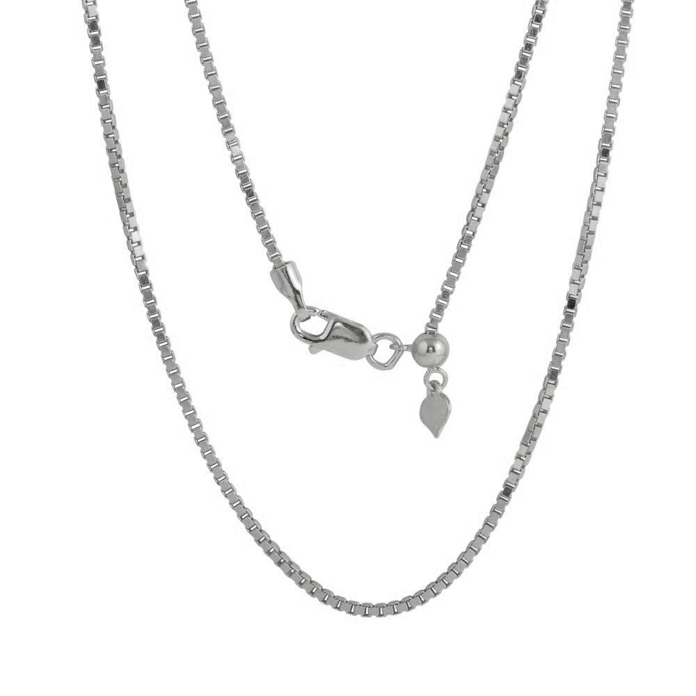 Rhodium Plated 925 Sterling Silver Adjustable Box Slider Chain with Hanging Heart - DIN00086RH