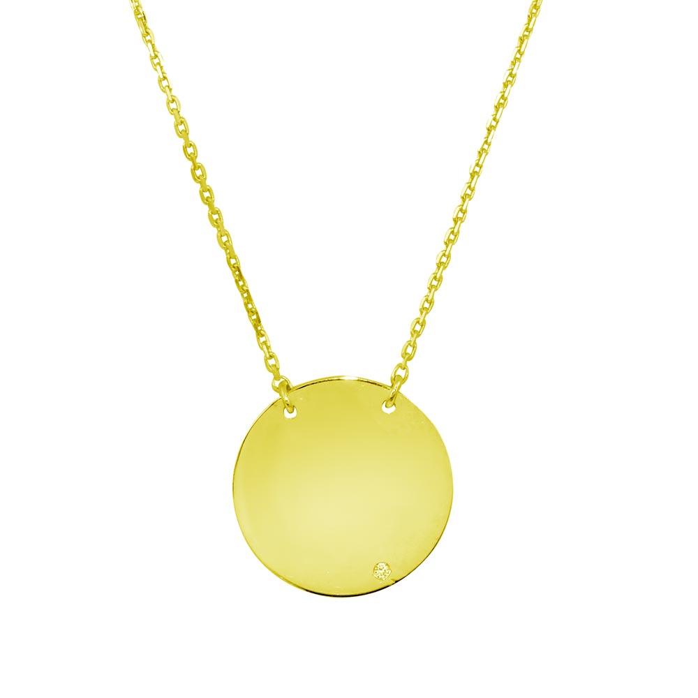 Gold Plated 925 Sterling Silver Small Round Disc Necklace - DIN00091GP