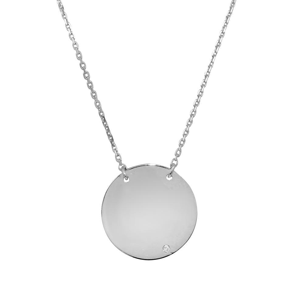 Rhodium Plated 925 Sterling Silver Small Round Disc - DIN00091RH