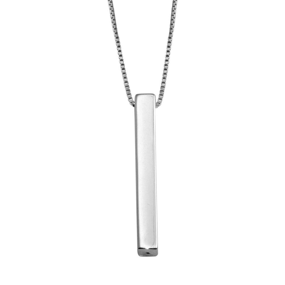 Rhodium Plated 925 Sterling Silver Drop Down Bar Necklace - DIN00108RH