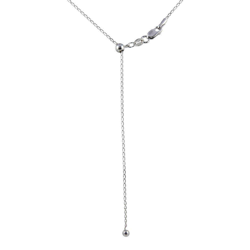 Rhodium Plated 925 Sterling Silver Adjustable Link Slider Chain with Hanging Bead - DIN00109RH