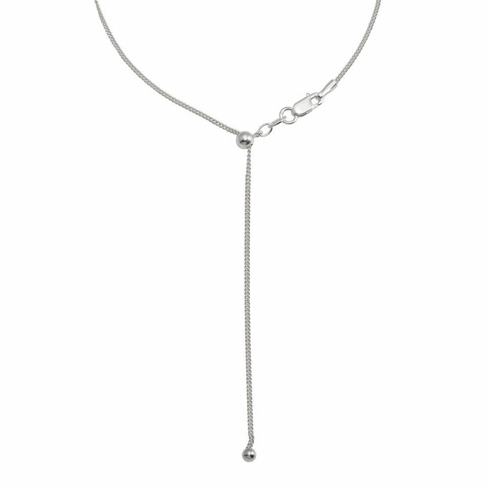 Rhodium Plated 925 Sterling Silver Adjustable Curb Slider Chain with Hanging Bead- DIN00110RH