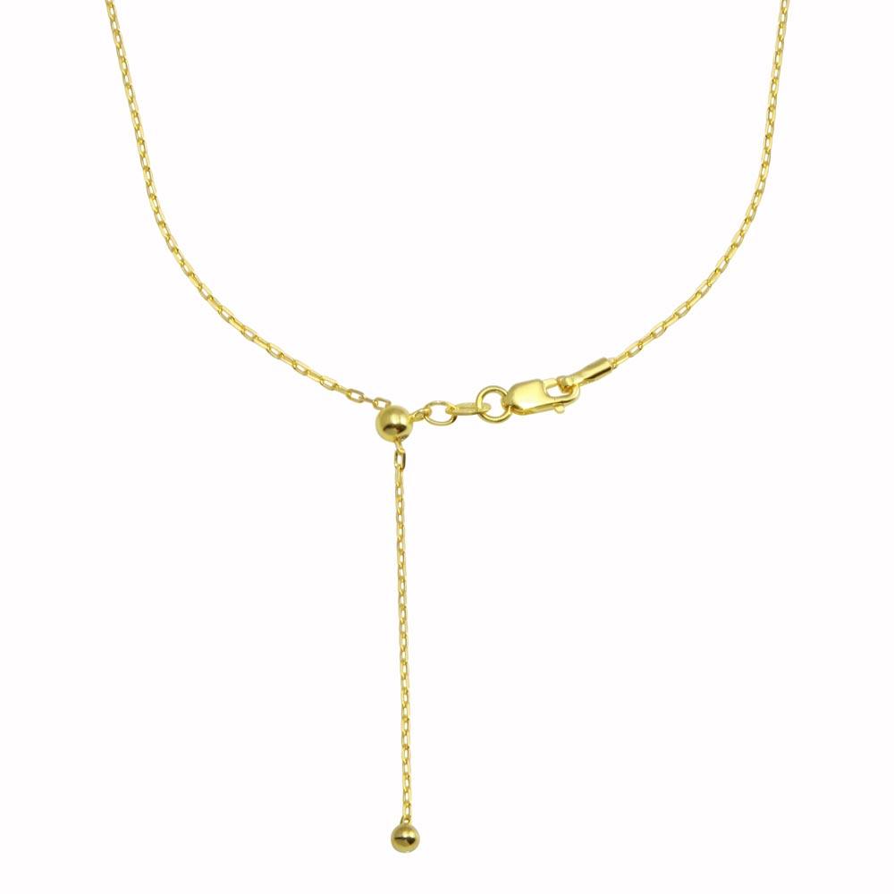 Gold Plated 925 Sterling Silver Adjustable Link Slider Chain with Hanging Bead- DIN00111GP