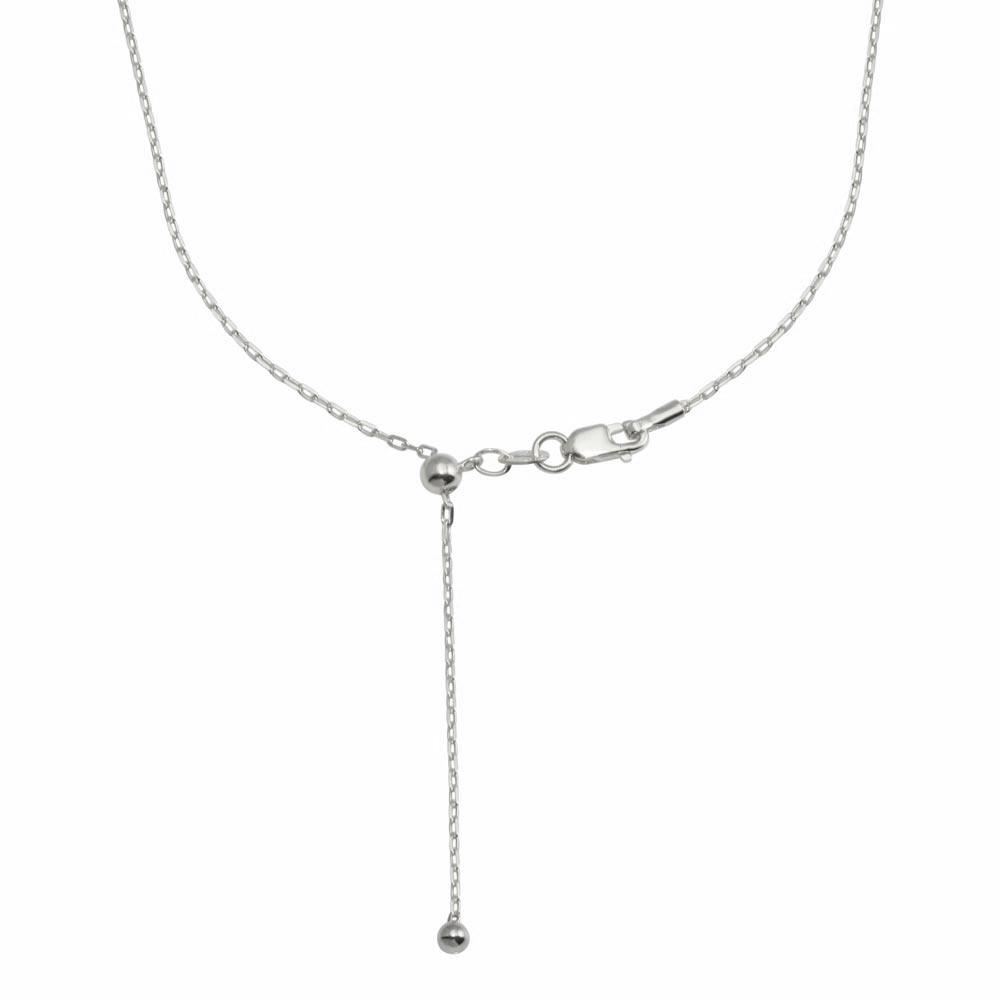 Rhodium Plated 925 Sterling Silver Adjustable Link Slider Chain with Hanging Bead- DIN00111RH