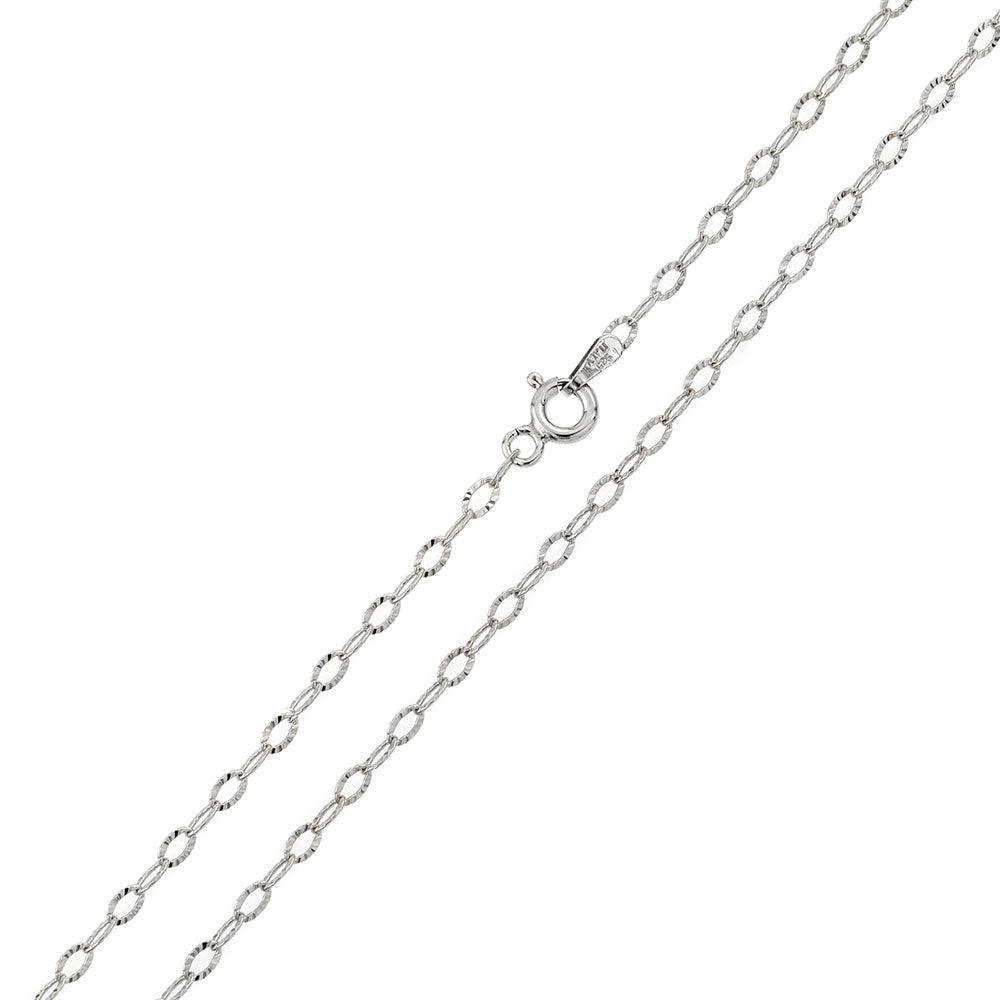 Silver 925 Rhodium Plated Wide Oval Diamond Cut Link 025 Chain 2mm - CH119 RH