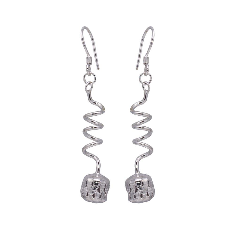 Silver 925 Rhodium Plated Dangling Twisted Wire Hanging Ball CZ Chandelier Hook Earrings - DSE00017