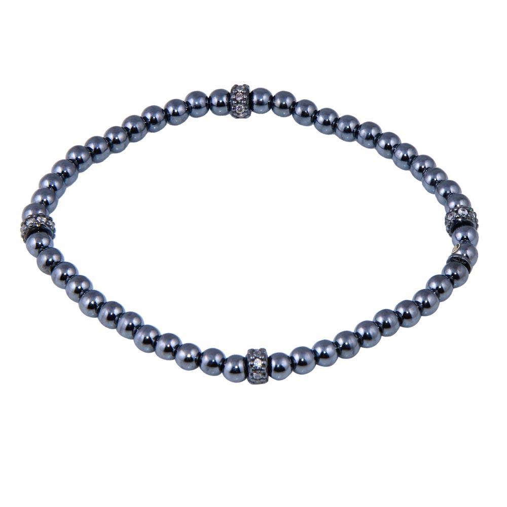 Closeout-Black Rhodium Plated 925 Sterling Silver Bead CZ Bracelet - ECB00001BLK