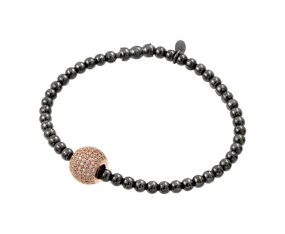 Closeout-Silver 925 Black Rhodium and Rose Gold Plated Ball Multiple Clear CZ Inlay Bracelet - ECB00033BR