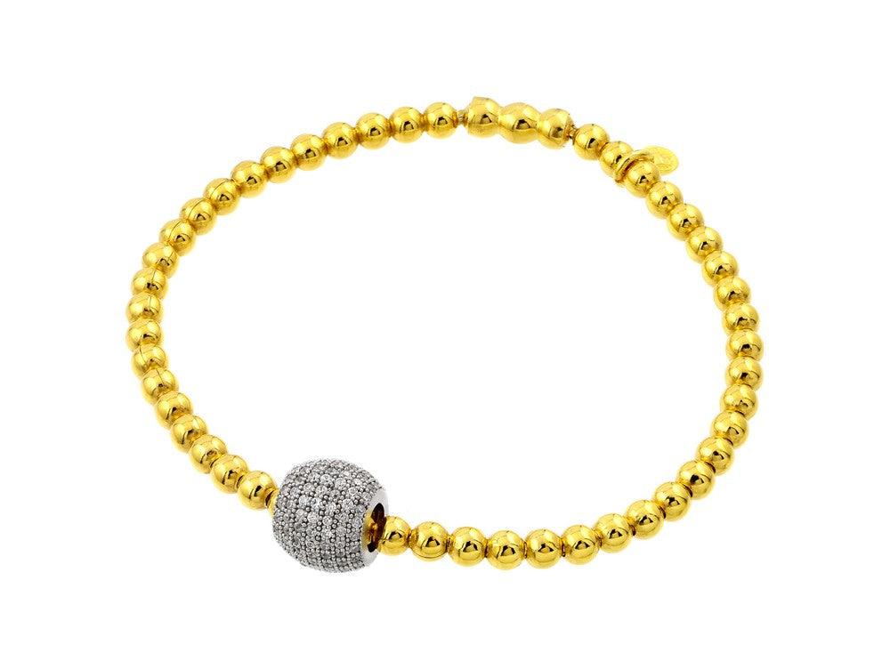 Silver 925 Rhodium and Gold Plated Ball Micro Pave Clear CZ Inlay Bracelet - ECB00033YW