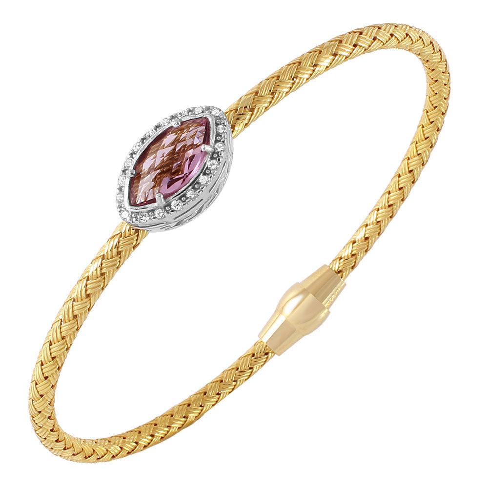 Closeout-Silver 925 Gold Plated Twisted Purple CZ Stone Bangle Bracelet - ECB00039YA