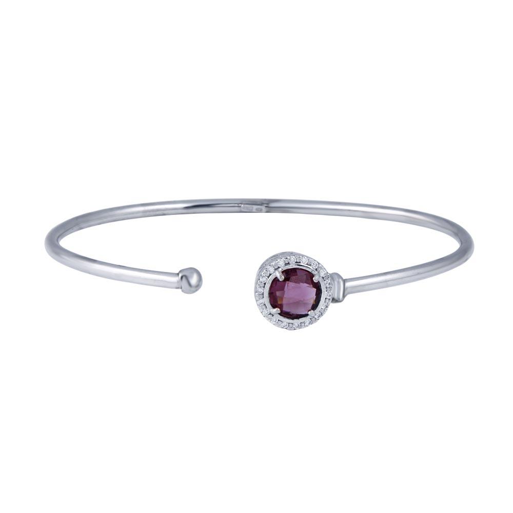 Closeout-Rhodium Plated 925 Sterling Silver Wrap Around Bangle Purple CZ - ECB00049WA