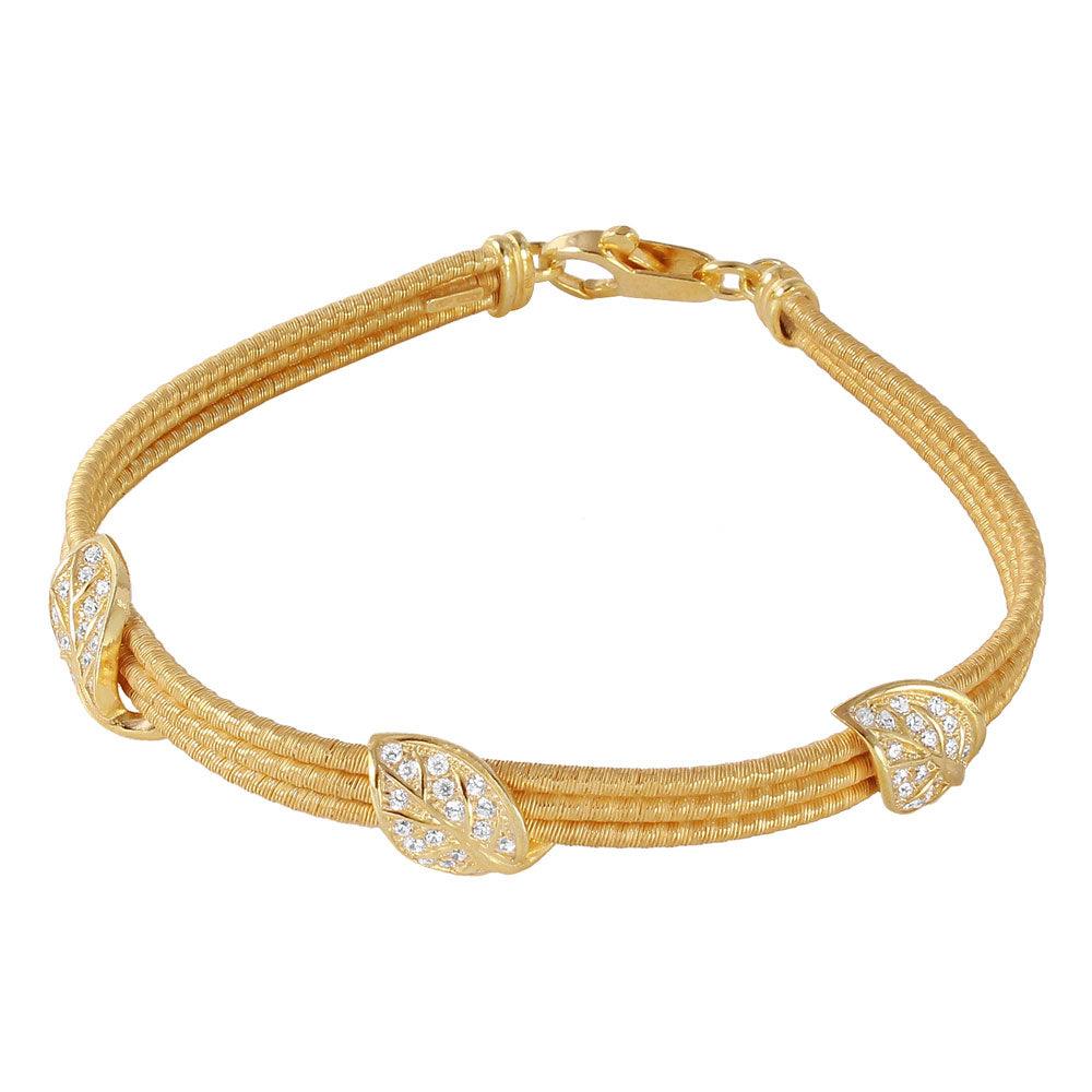 Silver 925 Gold Plated 3 CZ Leaves Italian Bracelet - ECB00050Y