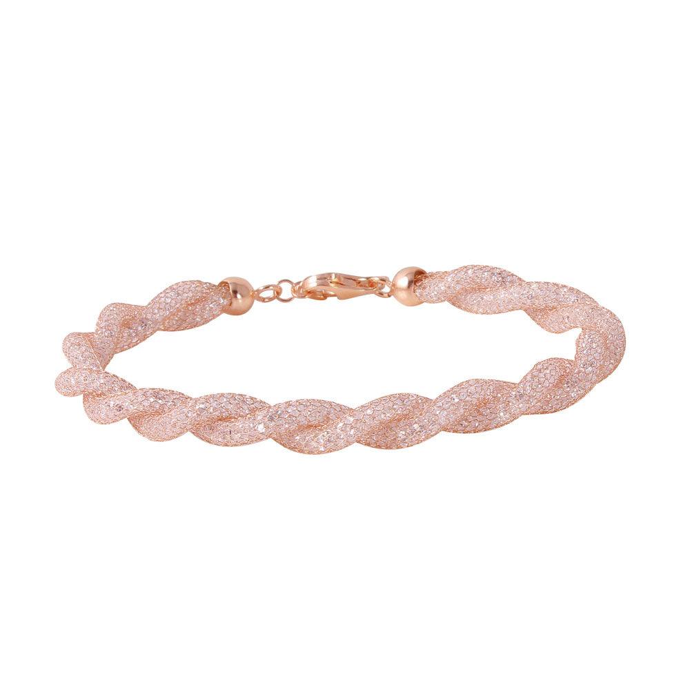 Closeout-Silver 925 Rose Gold Plated Braided Mesh CZ Italian Bracelet - ECB00070R