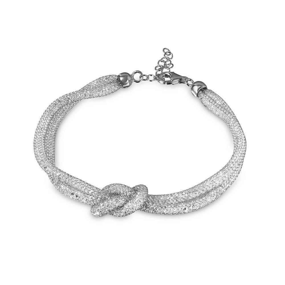 Silver 925 Italian Rhodium Plated Mesh Knot Center Design Bracelet with CZ - ECB00071RH