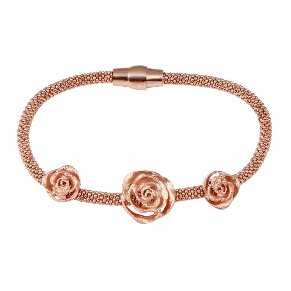 Rose Gold Plated 925 Sterling Silver Italian Flower Bracelet - ECB00075R