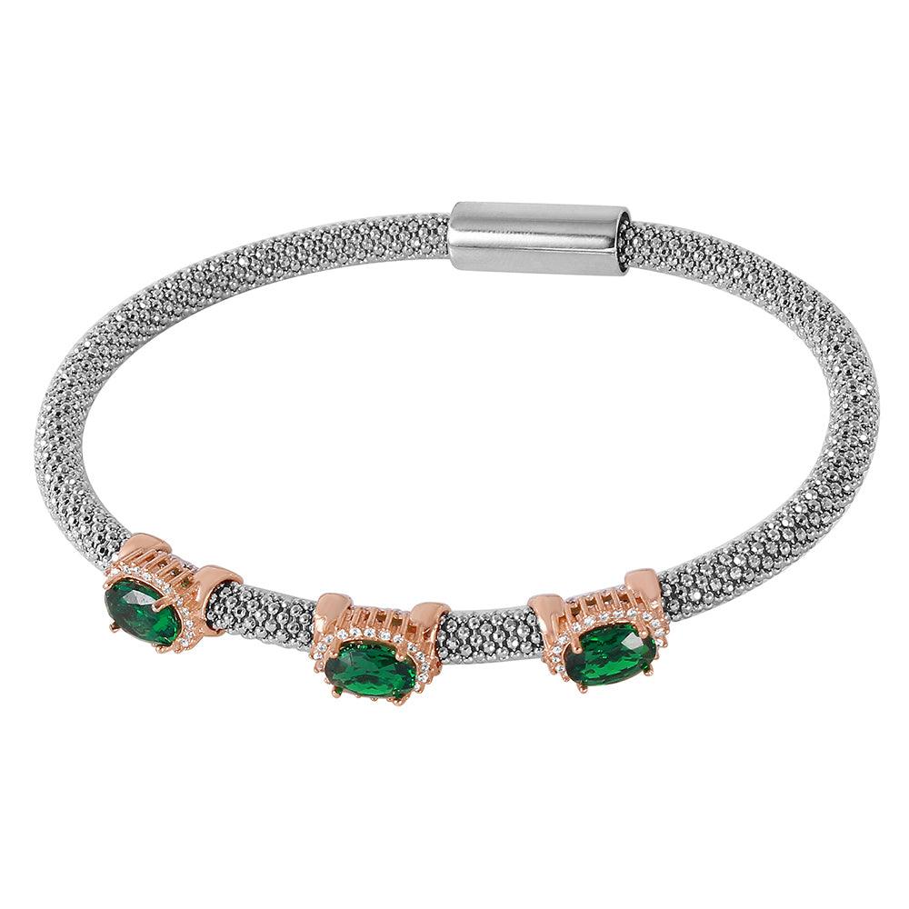 Closeout-Silver 925 Past Present Future Green Bracelet - ECB00079WRS