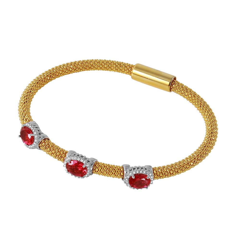 Silver 925 Gold Plated Past Present Future Red CZ Bracelet - ECB00079YWP