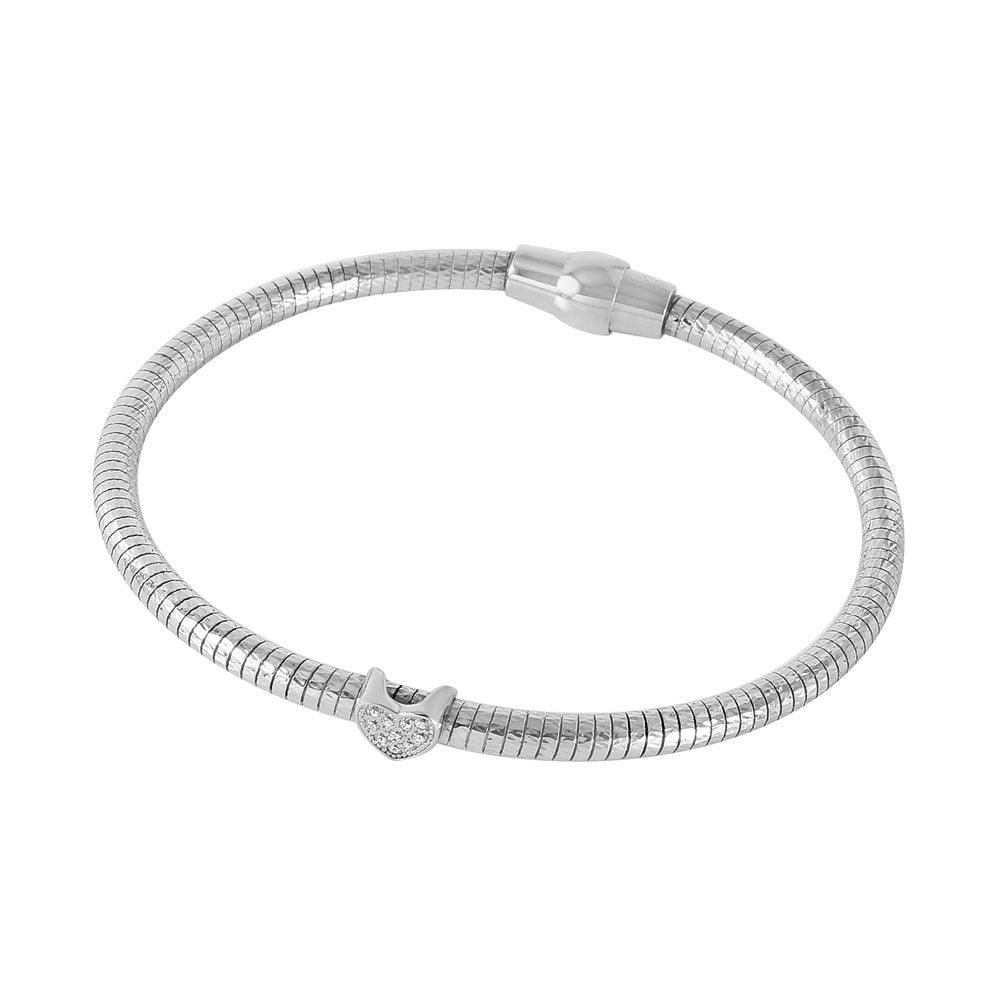 Closeout-Silver 925 Rhodium Plated Heart CZ Italian Bracelet - ECB00085RH