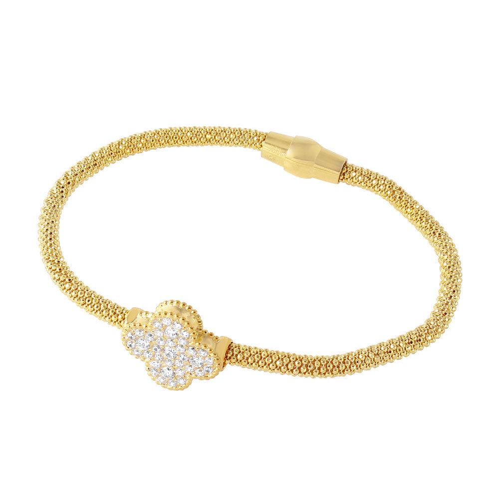 Closeout-Silver 925 Gold Plated Flower Shaped CZ Bracelet - ECB00086Y